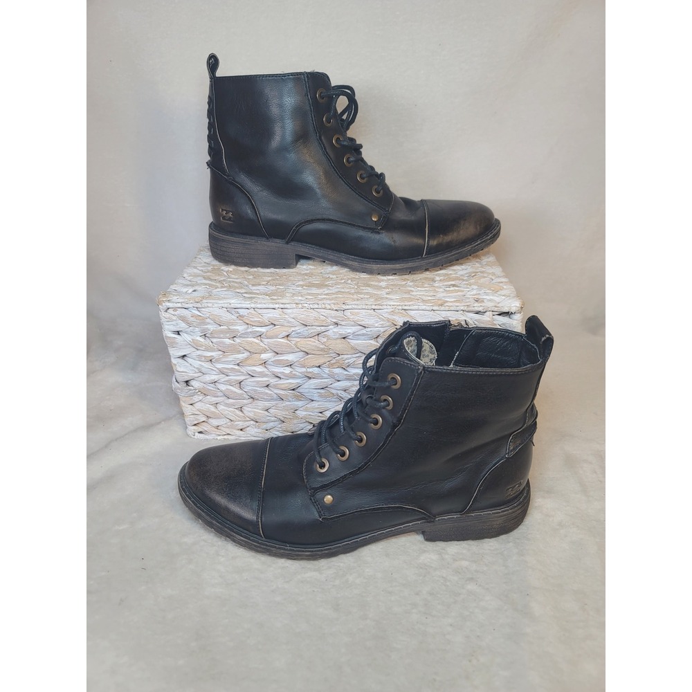 Billabong Grunge Rocker Chic Black Combat Boots Womens 10 Distressed Cap Toe
